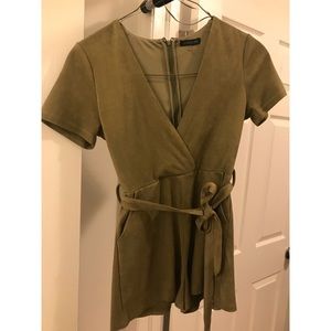 Olive green suede romper